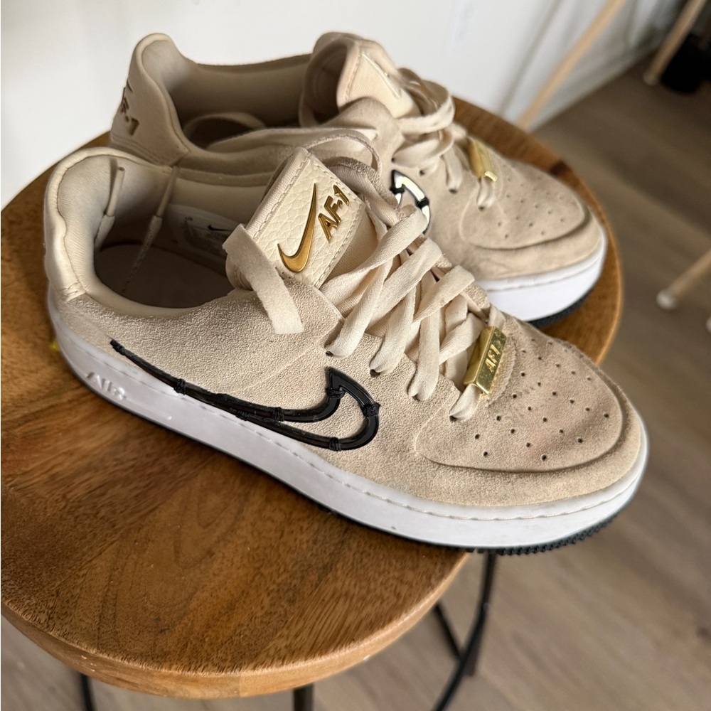 Nike Tan and Black Air Force 1 Sneakers